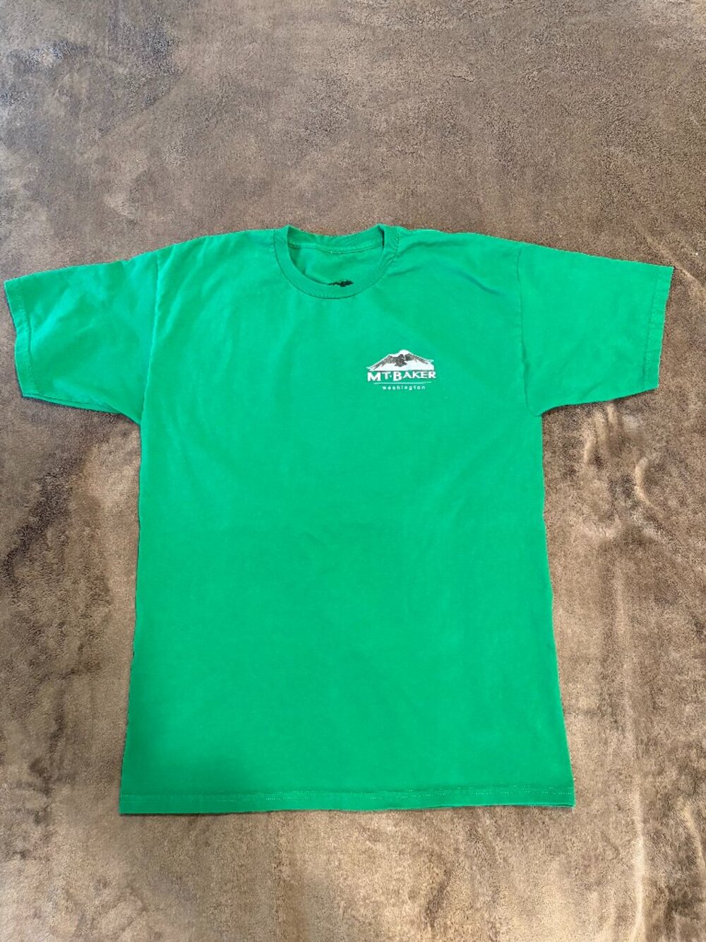 Mt Baker Washington 542 Go East Green Graphic T-Shirt Hand Printed Mens Large